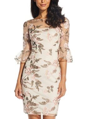 Adrianna Papell Floral Embroidered Sheath Dress Size 10